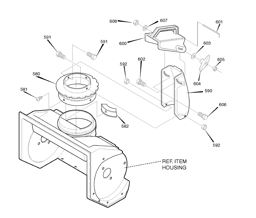 Discharge Chute Assembly Diagram and Parts List for 1695716 2009 Briggs and Stratton Snow Blower
